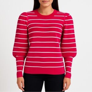 C/Meo Collective Pink And White‎ Striped Puff Sleeve Sweater